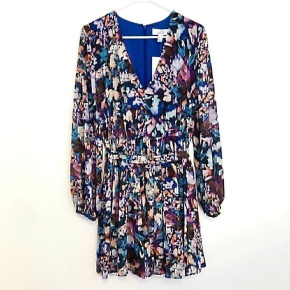 NEW NWT BELLE BADGLEY MISCHKA Alison V-Neck Garden Dress Purple Blue Floral US 4 - Picture 2 of 12